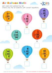 Air Balloon Math Worksheet: Free Printable PDF for Kids